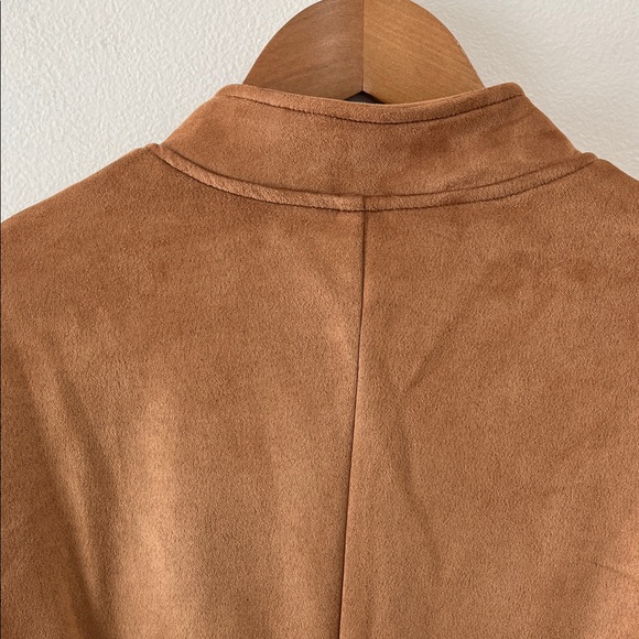 Women's Tan Faux Suede Open Front Button Detail Blazer Jacket Size Medium - Picture 11 of 13